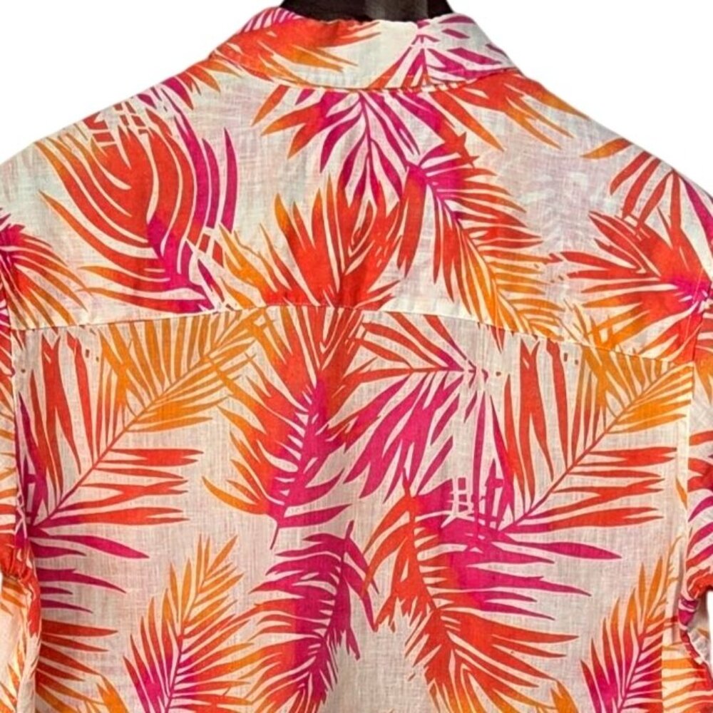 VSTR Pink Orange Tropical Palm Leaf Print Linen Resort Nomad Button Up Shirt M - Picture 5 of 7
